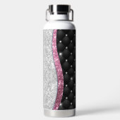 Chic Girl Imitate Silver Glitzer Schwarz Pink Mono Trinkflasche (Rückseite)