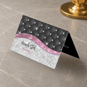 Chic Girl Imitate Silver Glitzer Schwarz Pink Mono Visitenkarten