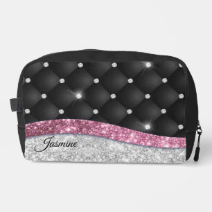 Chic Girl Imitate Silver Glitzer Schwarz Pink Mono Waschbeutel