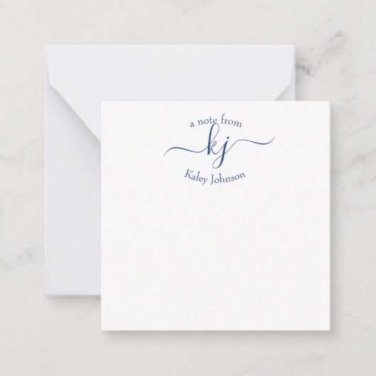 Chic Girl Navy White 2 Monogram Name Note Card Mitteilungskarte (Vorderseite)