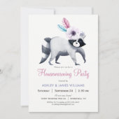 Chic Girl Raccoon Housewarming Party Einladung (Vorderseite)