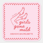 Chic Girls Gone Mild handgeschriebene Bachelorette Quadratischer Aufkleber (Vorderseite)