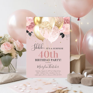 Chic Girly 40. Überraschung Geburtstagsparty Einladung