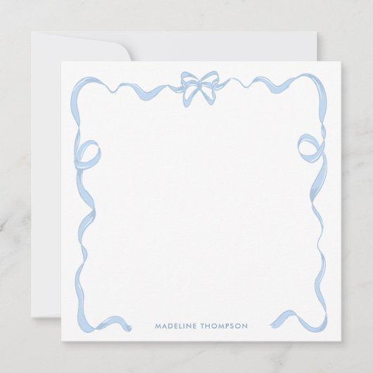 Chic Girly Baby Blue Bow Ribbon Frame Mitteilungskarte (Vorderseite)