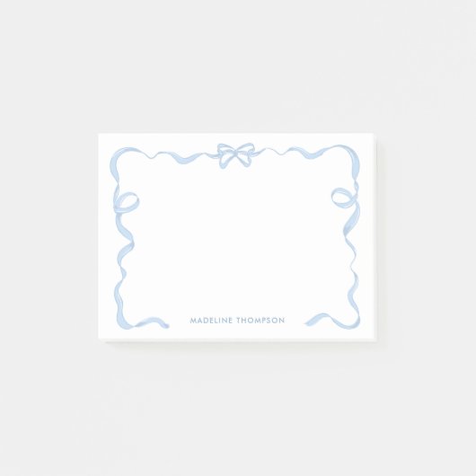 Chic Girly Baby Blue Bow Ribbon Frame Post-it Klebezettel (Vorderseite)