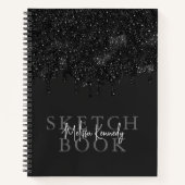 Chic Girly Black Glitzer Tropfens Monogram Sketchb Notizblock (Vorderseite)