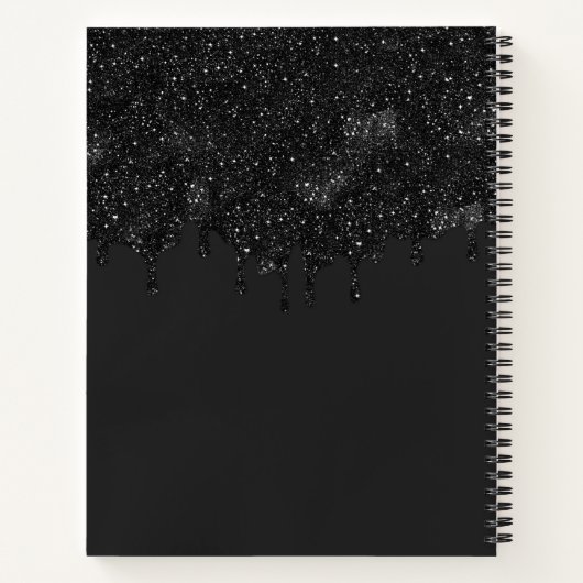 Chic Girly Black Glitzer Tropfens Monogram Sketchb Notizblock (Rückseite)