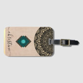 Chic Girly Black Gold Mandala Skript Name Gepäckanhänger (Vorderseite (Horizontal))