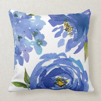 Chic Girly Blue Floral Peongees Hydrangees Kissen