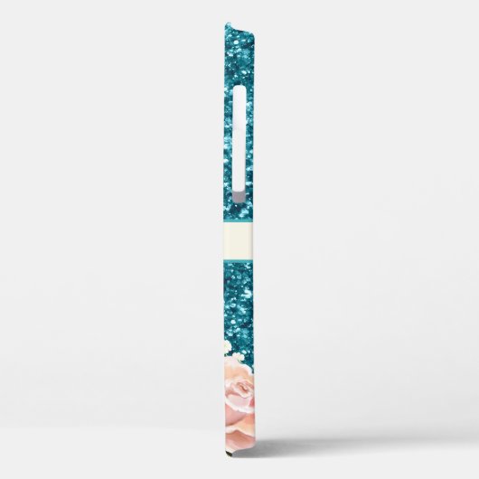 Chic Girly Blue Glitzer Blumendesign Case-Mate iPhone Hülle (Rückseite / Links)