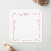 Chic Girly Blush Pink Bow Ribbon Frame Mitteilungskarte (Vorderseite/Rückseite Beispiel)