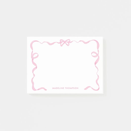 Chic Girly Blush Pink Bow Ribbon Frame Post-it Klebezettel (Vorderseite)
