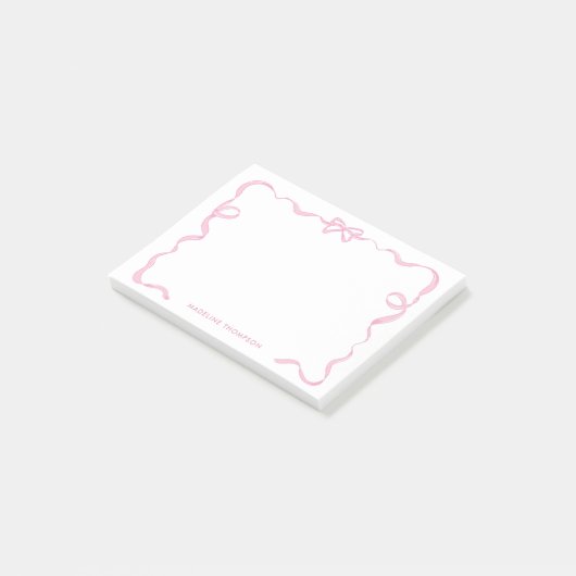 Chic Girly Blush Pink Bow Ribbon Frame Post-it Klebezettel (angewinkelt)