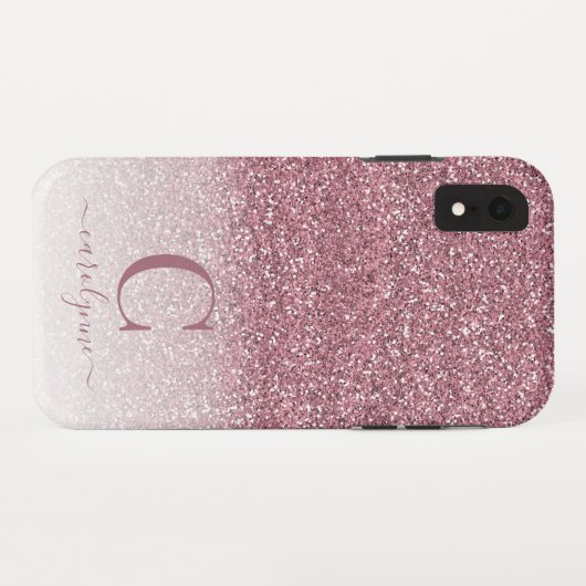 Chic Girly Blush Pink Glitzer Ombre Monogram Case-Mate iPhone Hülle (Rückseite (Horizontal))