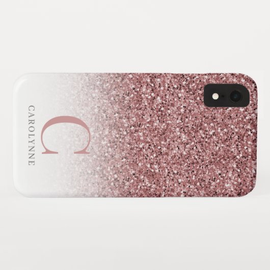 Chic Girly Blush Pink Glitzer Ombre Monogram Case-Mate iPhone Hülle (Rückseite (Horizontal))