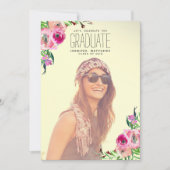 Chic Girly Floral Foto Graduation Party Einladung (Vorderseite)