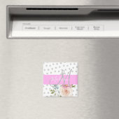 Chic & Girly Floral White Pink Grau Monogramm Name Magnet (In Situ (Geschirrspüler))