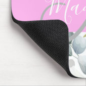 Chic & Girly Floral White Pink Grau Monogramm Name Mousepad (Ecke)