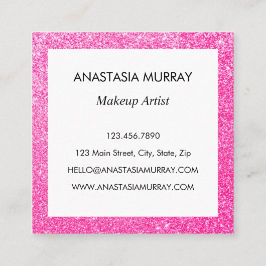 Chic, Girly & Glam Black Hot Pink Glitzer Glitzern Quadratische Visitenkarte (Rückseite)