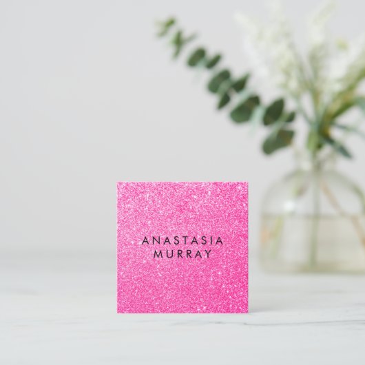 Chic, Girly & Glam Black Hot Pink Glitzer Glitzern Quadratische Visitenkarte (Stehend Vorderseite)