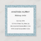Chic, Girly & Glam Blue Silver Glitzer Glitzern Quadratische Visitenkarte (Rückseite)