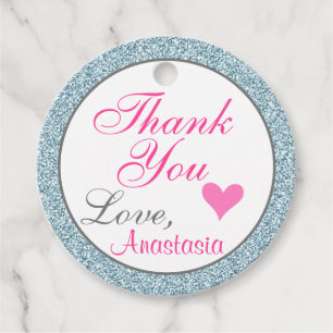 Chic Girly Glam Pink Light Blue Glitzer Vielen Dan Geschenkanhänger