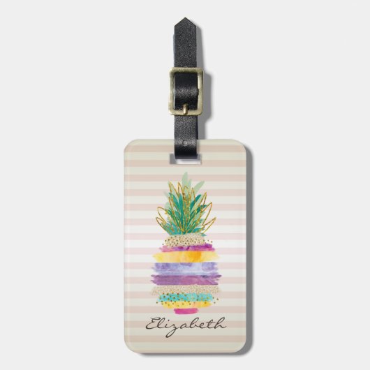 Chic Girly Glitzer Ananas, Streifen Gepäckanhänger (Vorderseite vertikal)