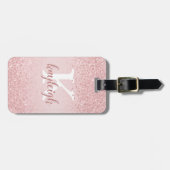 Chic Girly Glitzer Rose Gold Sparkname Monogramm Gepäckanhänger (Vorderseite horizontal)