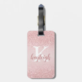 Chic Girly Glitzer Rose Gold Sparkname Monogramm Gepäckanhänger (Rückseite vertikal)