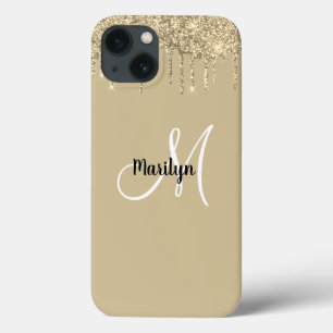 Chic Girly Gold Glitzer Tropfen Monogram Name Desi Case-Mate iPhone Hülle