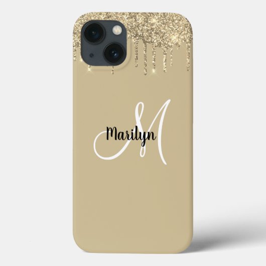 Chic Girly Gold Glitzer Tropfen Monogram Name Desi Case-Mate iPhone Hülle (Rückseite)