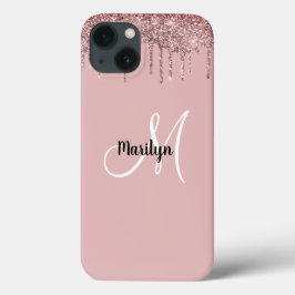 Chic Girly Gold Pink Glitzer Tropfen Monogram Name Case-Mate iPhone Hülle