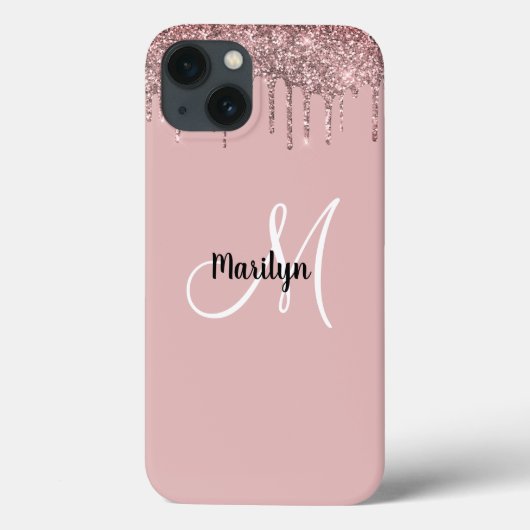 Chic Girly Gold Pink Glitzer Tropfen Monogram Name Case-Mate iPhone Hülle (Rückseite)