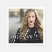 Chic Girly Hand Letted Script Foto Abschluss Serviette (Vorderseite)