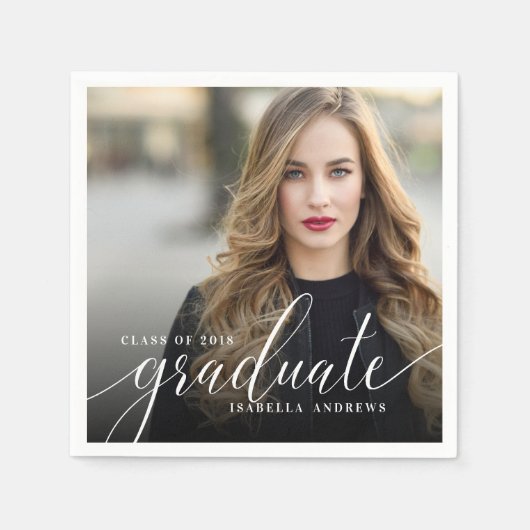 Chic Girly Hand Letted Script Foto Abschluss Serviette (Vorderseite)