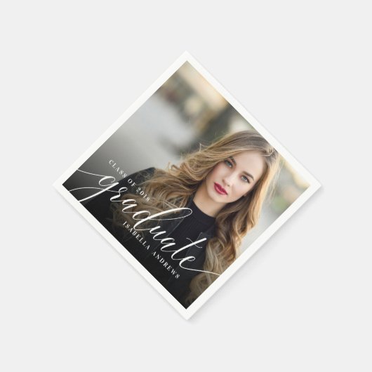 Chic Girly Hand Letted Script Foto Abschluss Serviette (Ecke)