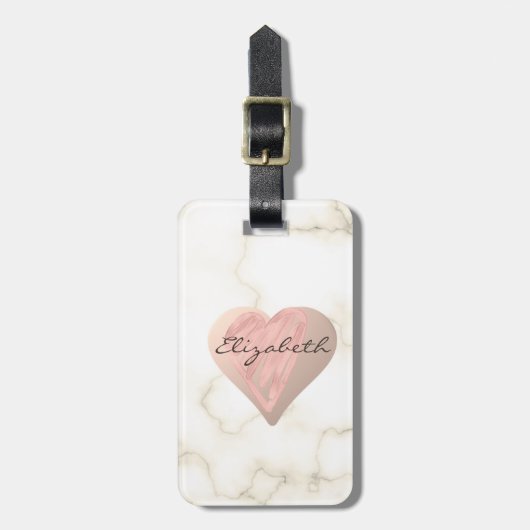 Chic Girly Hearts, Marmor - Personalisiert Gepäckanhänger (Vorderseite vertikal)