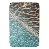 Chic Girly Leopard Print Blue Glitzer Badematte (Vorderseite Vertikal)