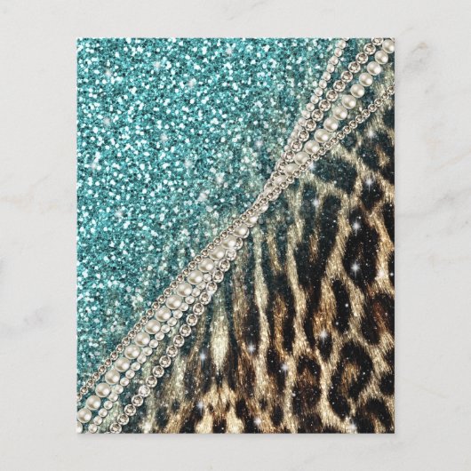 Chic Girly Leopard Print Blue Glitzer Flyer (Vorne)