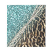 Chic Girly Leopard Print Blue Glitzer Notizblock (Vorderseite)