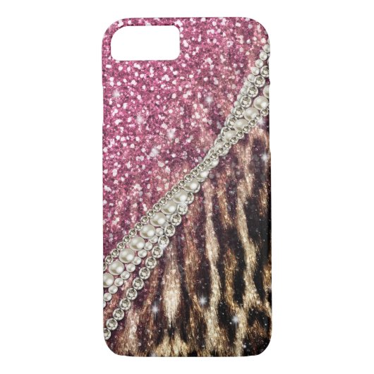 Chic Girly Leopard Print Pink Glitzer Case-Mate iPhone Hülle (Rückseite)