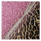 Chic Girly Leopard Print Pink Glitzer Fliese (Vorderseite)