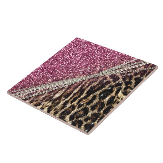 Chic Girly Leopard Print Pink Glitzer Fliese (Seite)