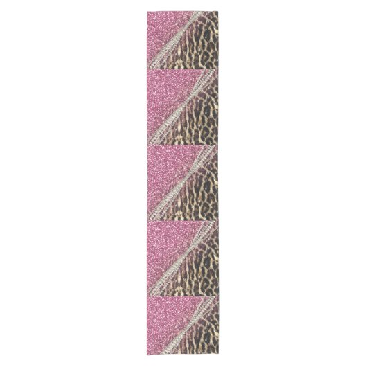 Chic Girly Leopard Print Pink Glitzer Kurzer Tischläufer (Vorderseite)