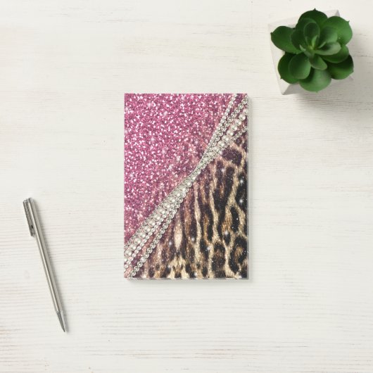 Chic Girly Leopard Print Pink Glitzer Post-it Klebezettel (Büro)