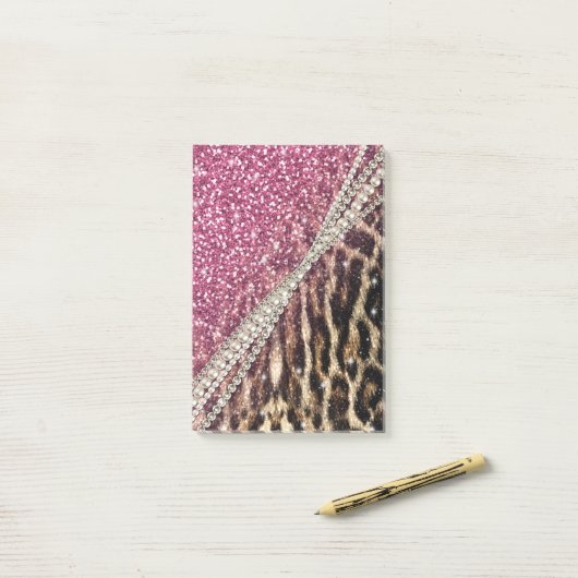 Chic Girly Leopard Print Pink Glitzer Post-it Klebezettel (Auf Schreibtisch)