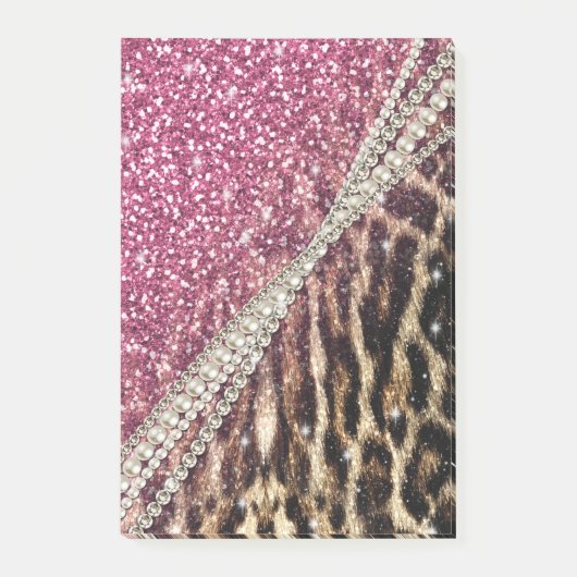 Chic Girly Leopard Print Pink Glitzer Post-it Klebezettel (Vorderseite)
