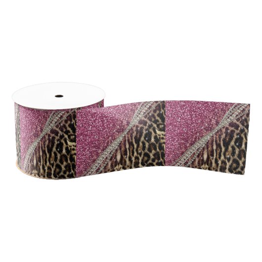 Chic Girly Leopard Print Pink Glitzer Ripsband (Spule)