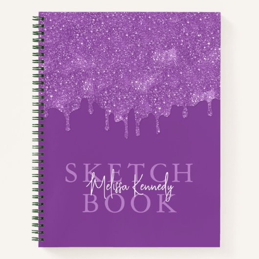 Chic Girly Lila Glitzer Tropfen Monogramm & Name Notizblock (Vorderseite)