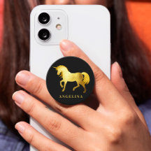 Chic Girly Luxury Black Gold Unicorn Personalisier